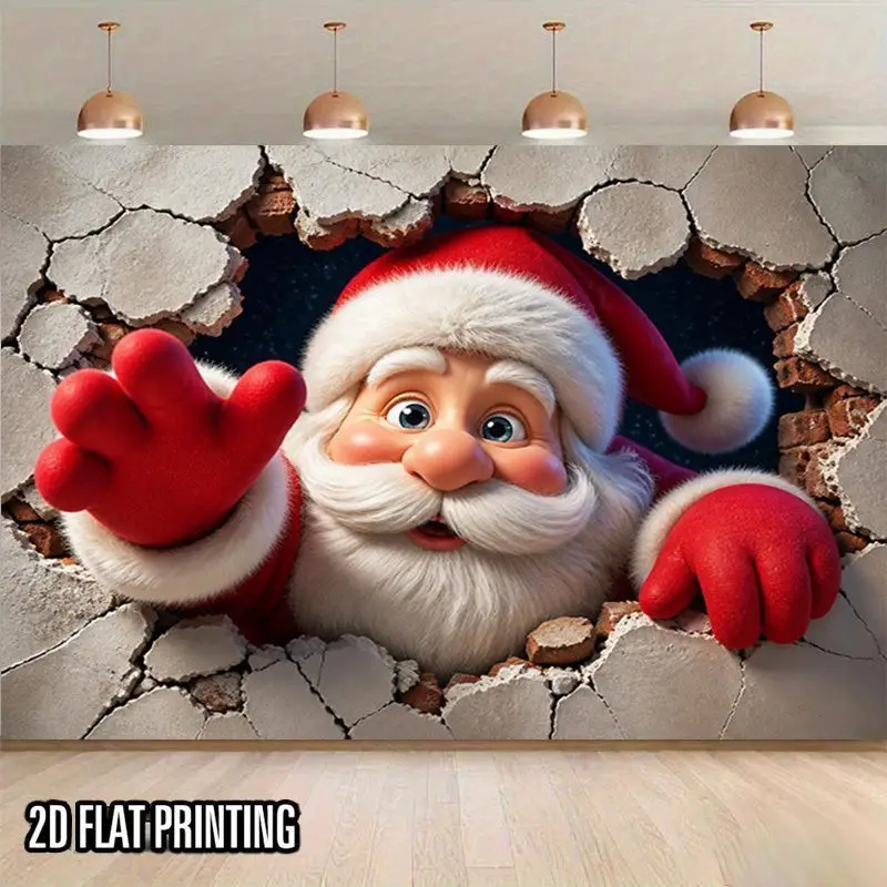 VIKAMA 3D Santa Tapestry Funny Cartoon Breaking Brick Humor Soft Washable Large Wall Hanging Bedroom Christmas Holiday Decor