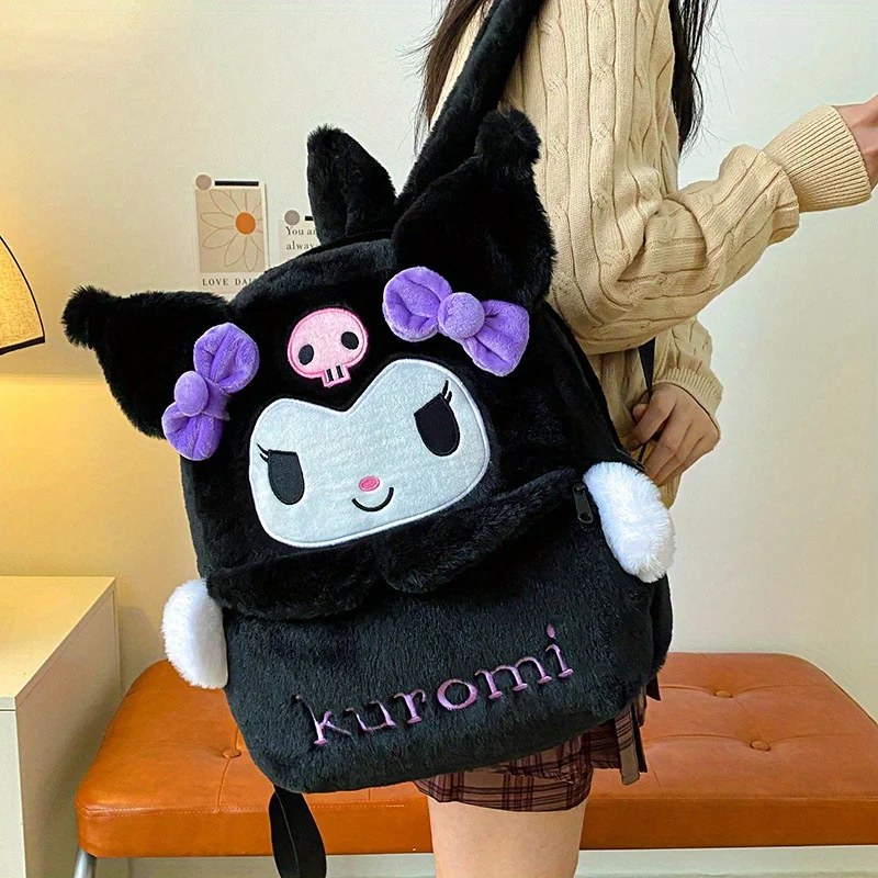 Kawaii Sanrio Plush Backpack - Soft Faux Fur, Cartoon Character Design, Adjustable Shoulder Straps, Spacious Interior Travel