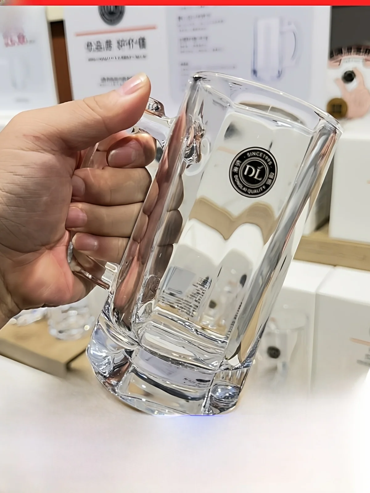 ファットイーストビールカップ-大容量-ナトリウムカルシウムガラス-一体型圧縮成形-厚壁-dlビールグラス-クリスタル