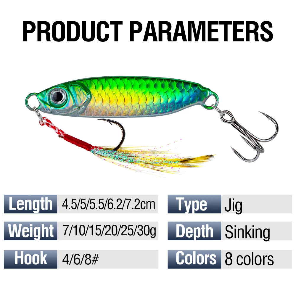 8Pcs Metal Fishing Lure 7g/10g/15g/20g/25g/30g Slow Sinking Fishing Jigs 3D Eyes Laser Fishing Bait with Sharp Hooks for Fishing gallery 5