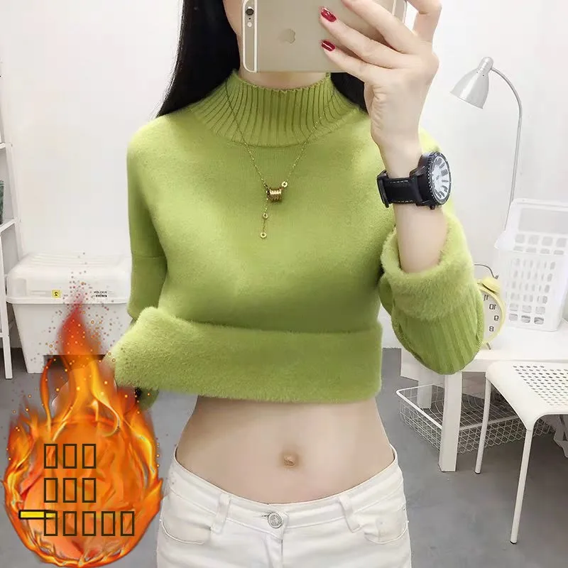 Suéter feminino Thiened Fce gola alta roupa interna outono inverno Faion commute Sle cor longa Sve ajuste regular