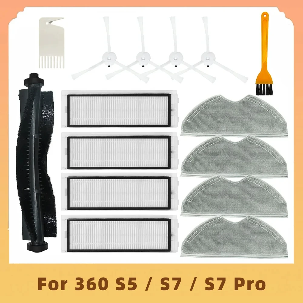 Piezas de repuesto para Robot aspirador, Compatible con 360 S5 / S7/ S7 Pro, filtro Hepa, cepillo principal, cepillos laterales, fregona, trapo