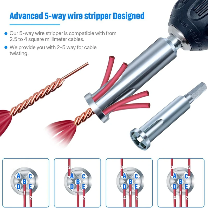 4Pcs Wire Twister Tool For Drill,Wire Nut Twister Wire Stripper Tool Connector Driver,Cable Quick Stripping Tools