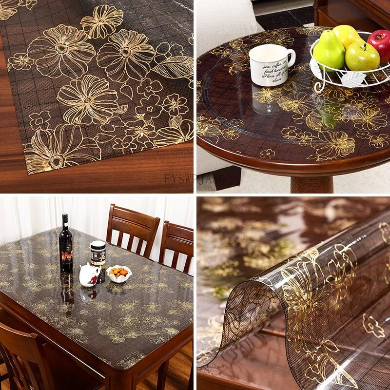 Soft Glass PVC Table Mat Waterproof And Oil-Proof Tablecloth No-Wash Coffee Table Mat Dining Table Cloth Desk Cover Protector