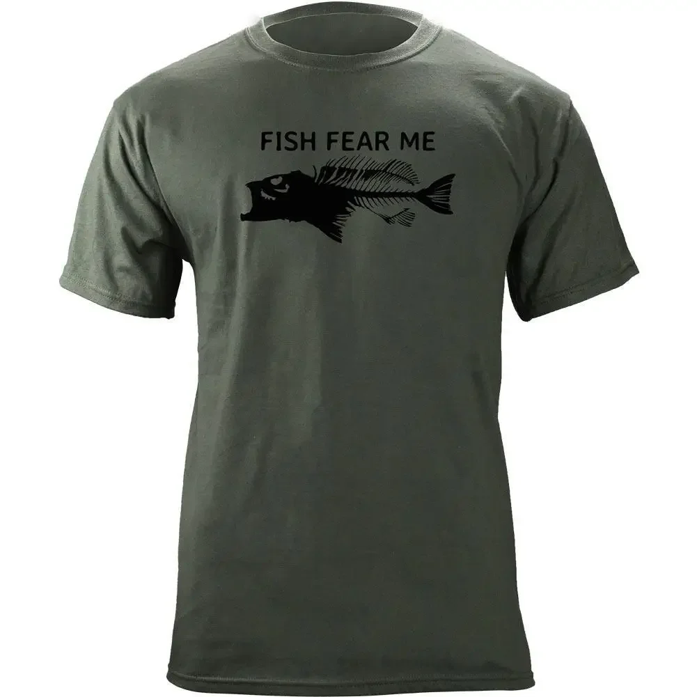 

100% Cotton O-Neck Summer Short Sleeve Casual Mens T-shirt Size Fish Fear Me Bass Skeleton Fishing Anglers Gift T-Shirt 2024