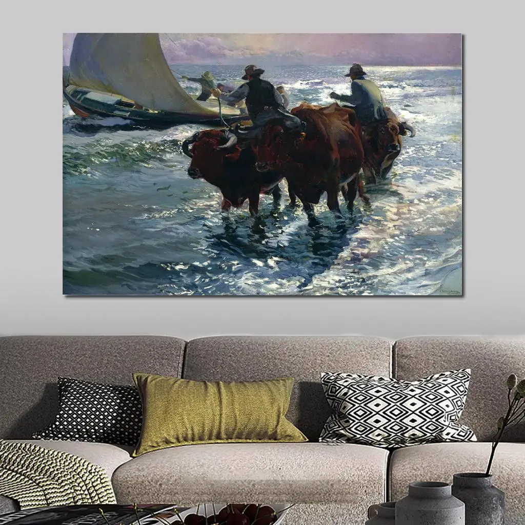 Modern Art Oil Painting Bulls in The Sea Joaquin Sorolla Y Bastida Canvas Hand Painted High Quality