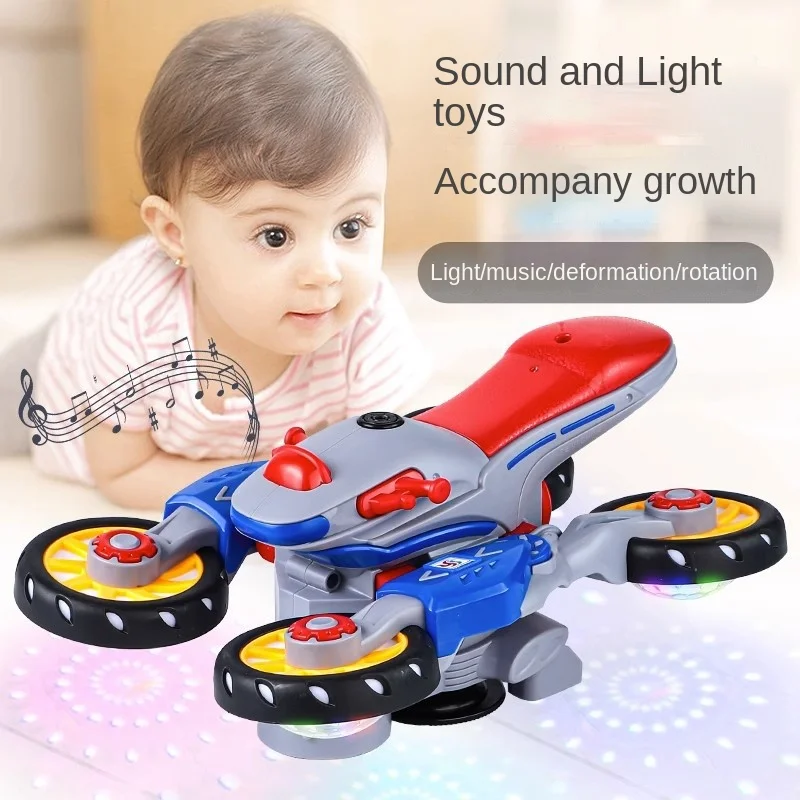 Iluminación eléctrica con música para niños, juguete con rotación Universal, deformación, motocicleta, bicicleta de acrobacias