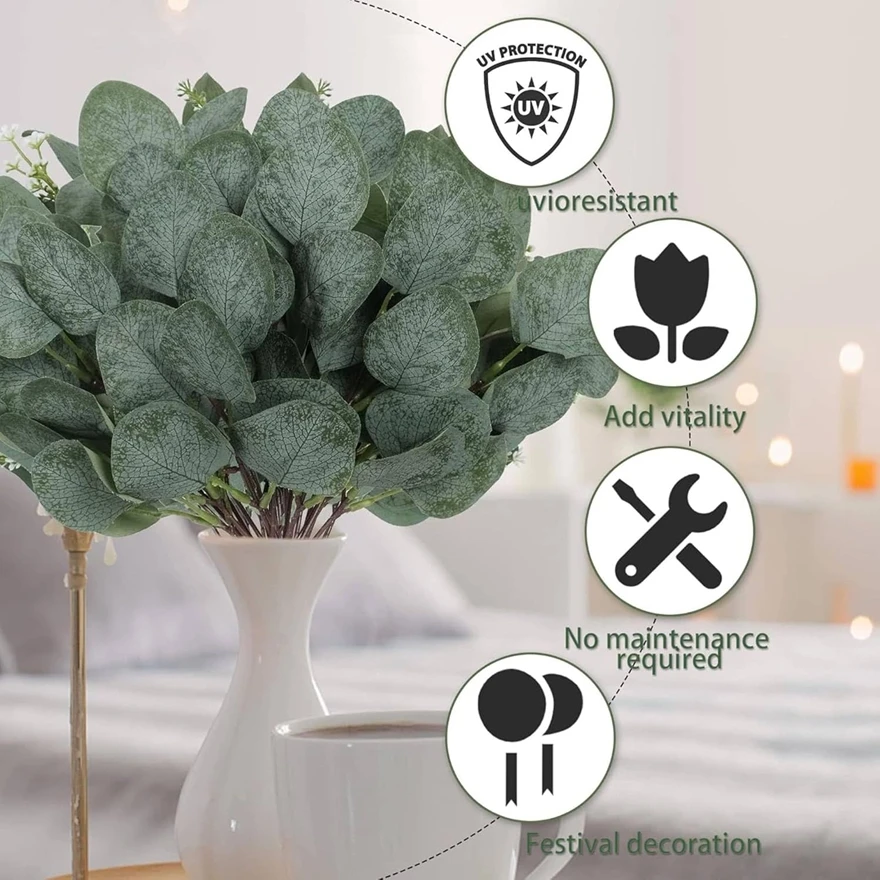 

10Pcs Artificial Plants Silk Eucalyptus Leaves Diy Festival Vase Home Scrapbook Flowers Garden Wedding Bridal Party Decoration