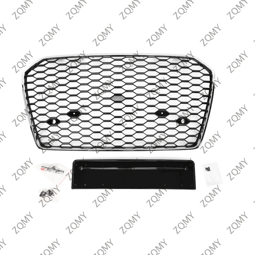 With/Logo For Audi A6/A6L/S6 2016 2017 2018 Car Front Bumper Grille Centre Panel Styling Upper Grill (Modify For RS6 style)