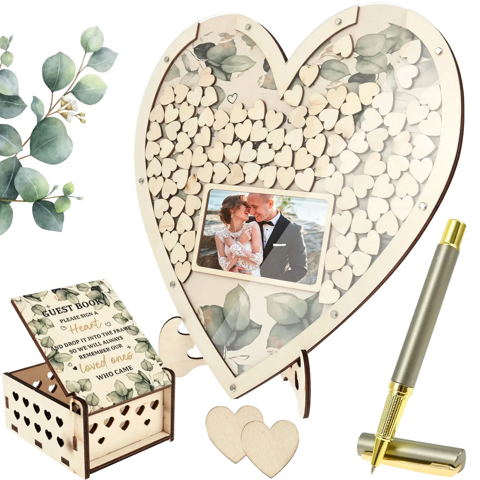 

Wedding Guest Book Wooden Heart-shaped Guest Book Wedding Box Personalized Nuptial Attendee Board Decoration for Reception