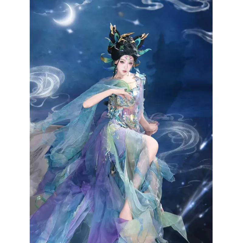 

Хэллоуин Косплей Wan Wu Sheng Улучшенное платье с элементом Хань Экзотический стиль Западная девушка Тяжелая вышивка Роскошная фея Полный комплект