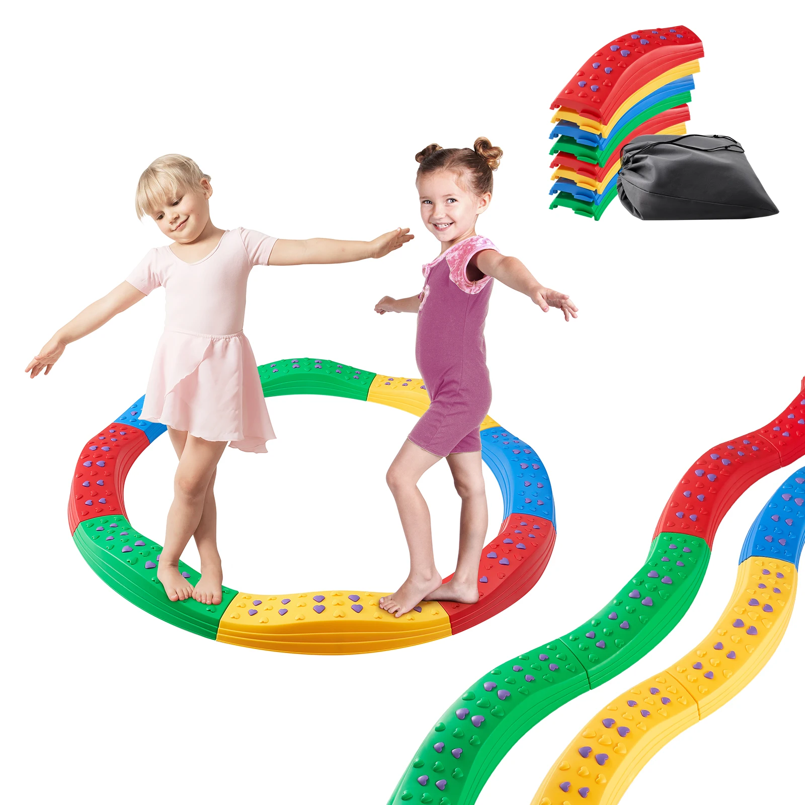 VEVOR Kids Balance Beam Toddler Stepping Stones Boards Non-Slip Sensory Training Montessori Toys for 2-6 Children's Gift Outdoor