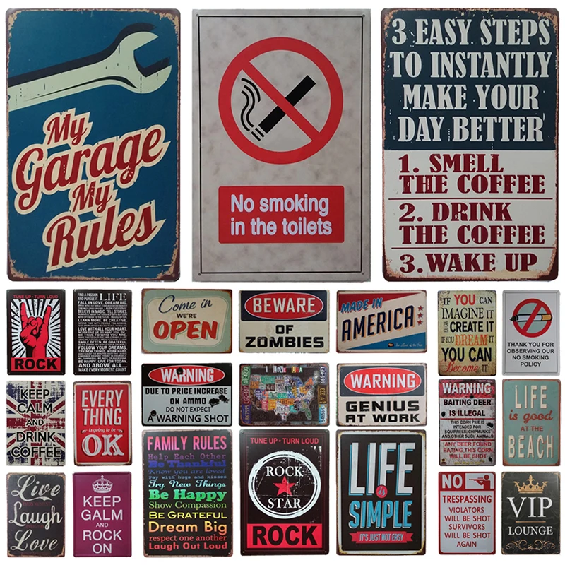 Warning Metal Vintage Tin Signs Life is Simple No Smoking Public Place Rules Posters Plaque Pub Garage Bar Home Wall Decor