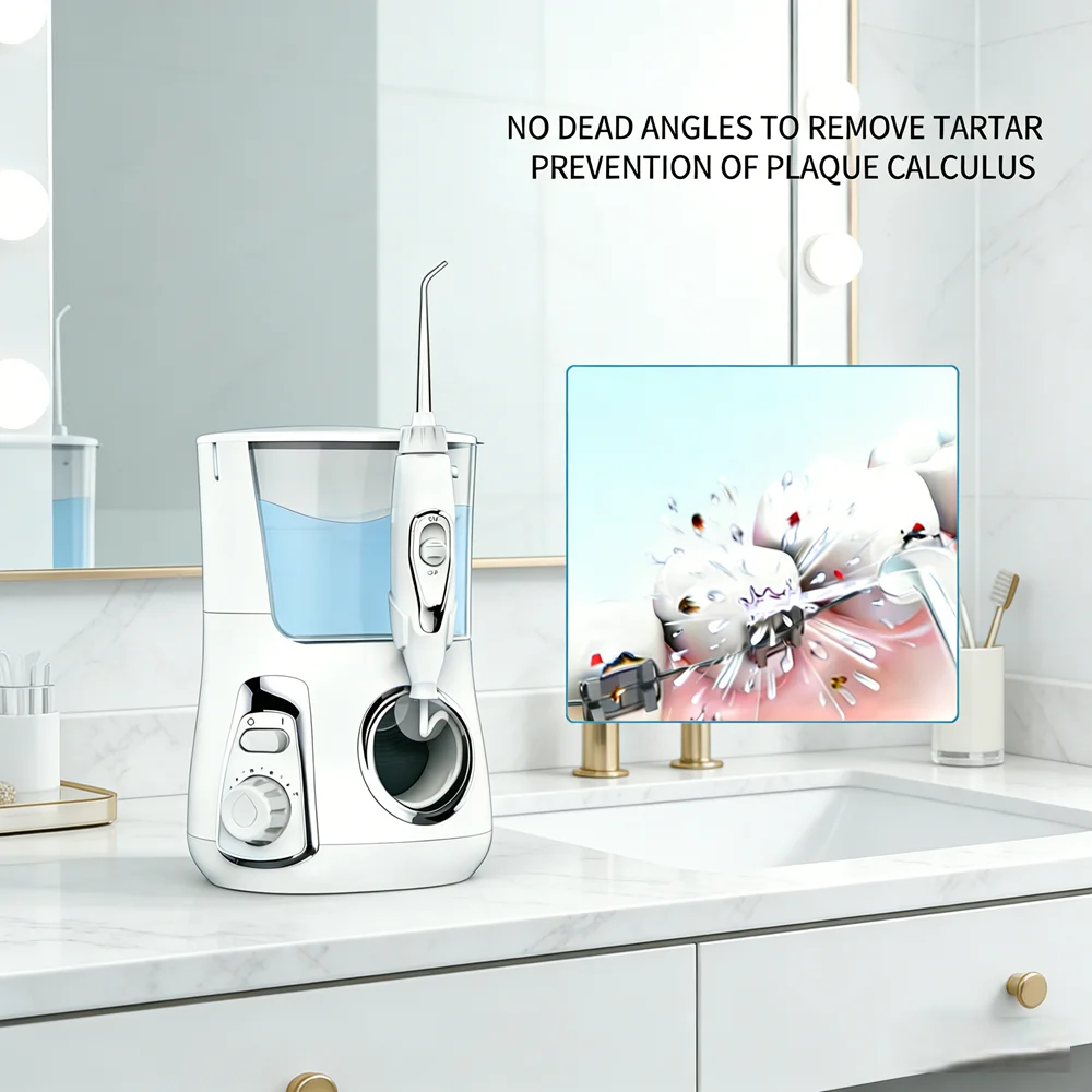 

Домашний ирригатор для полости рта 800 мл, 10 режимов, 5 универсальных насадок, настольный водный флоссер для борьбы с неприятным запахом изо рта и профилактики кариеса