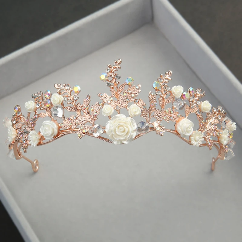 

Crystal Tiara Gold Wedding Crown Baroque Rhinestone Bride Hair Crown Headband