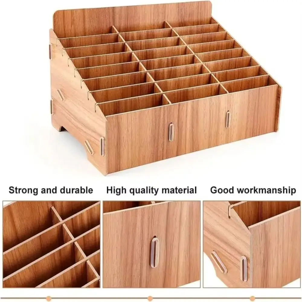12/24/36/48Grid Phone Storage Box Detachable Multi Grid Phone Holder Stand Easy Install Wooden Card Holder Rack