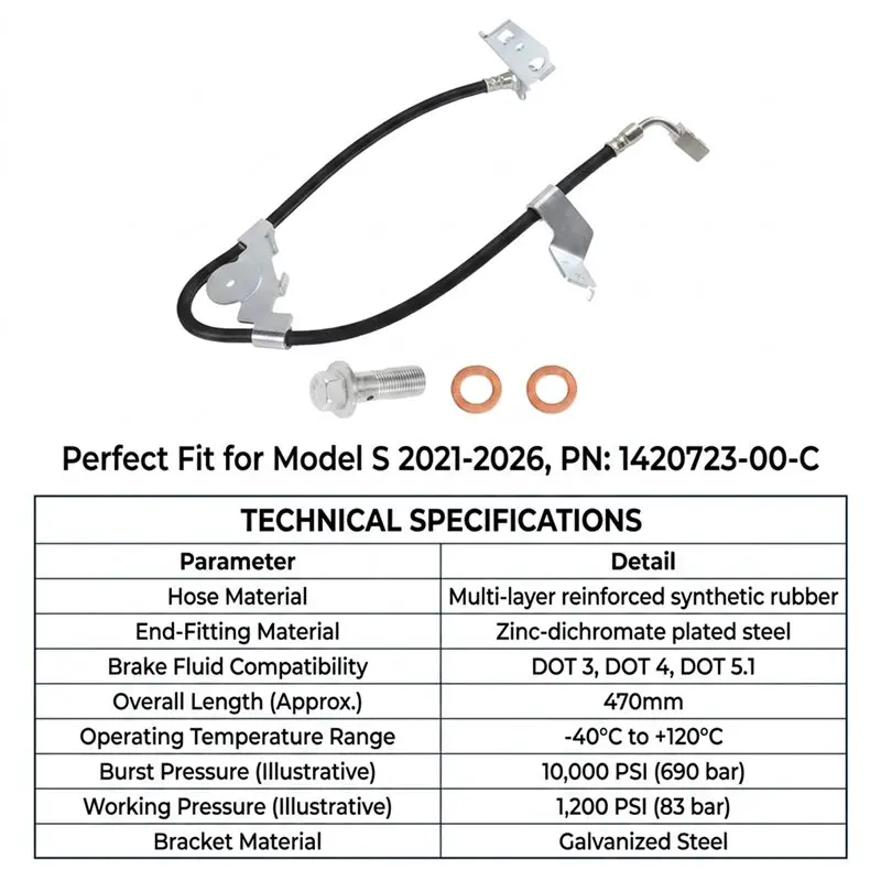 WF-Front Brake Hose 1420723-00-C 1420723 For Tesla Model S 2021-2026 Flexible Replacement Part