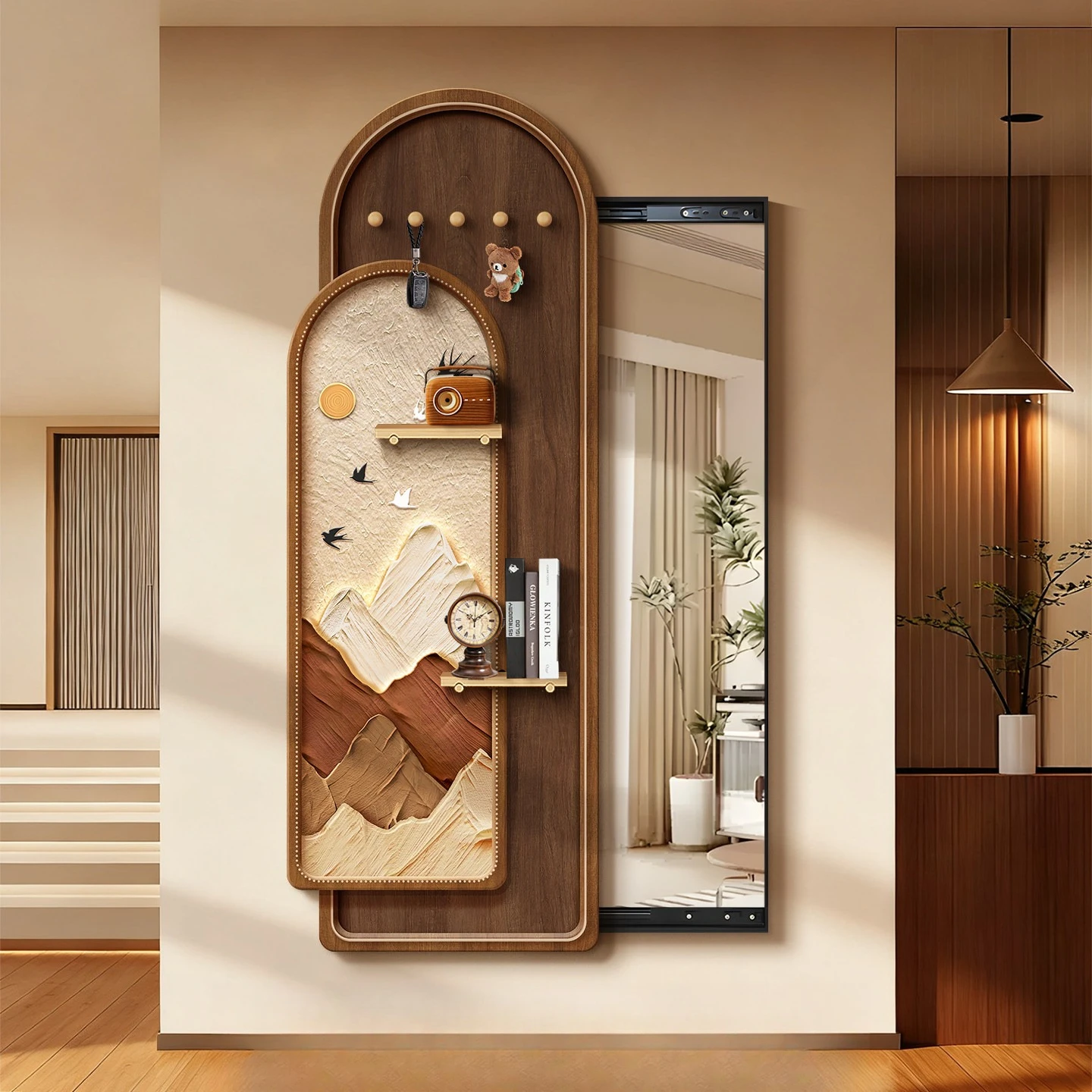 Medieval style hole plate invisible full-length mirror hidden full-body mirror hanging painting push-pull