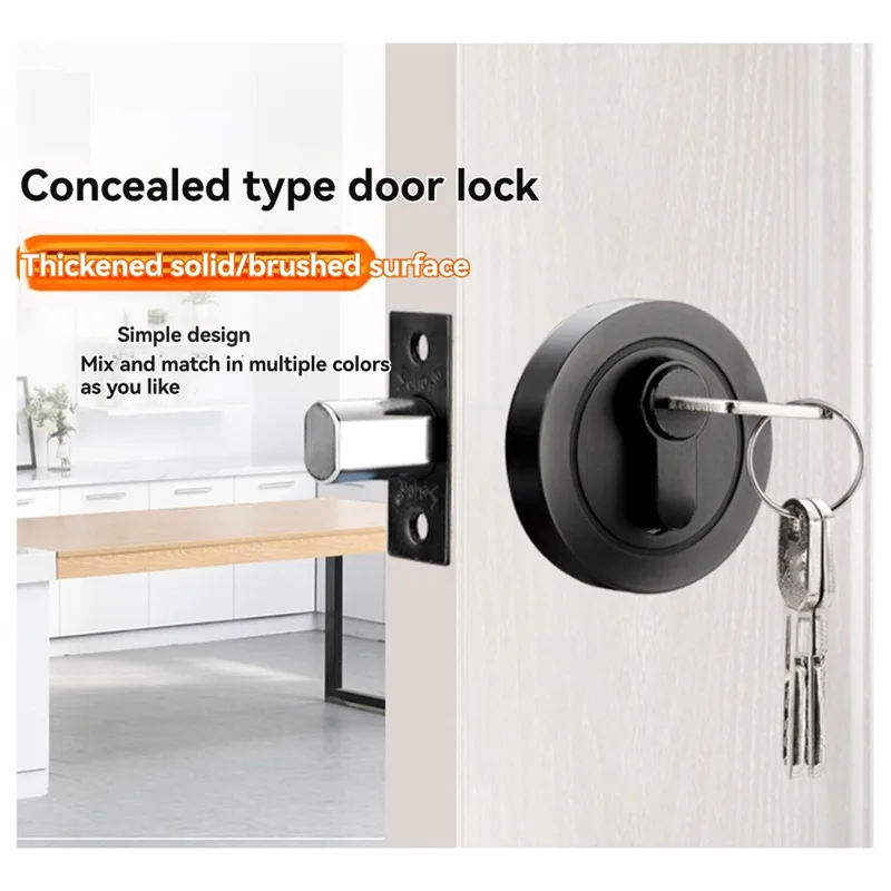 HRBAJ-Serratura per porta invisibile Bullone rotondo con chiave Serratura domestica per interni per porte in legno/ferro Serrature di sicurezza antifurto universali