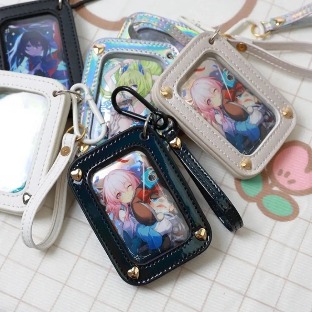

Transparent Badge Ita Bag Anime Badge Holder Square Card Holder Pins Display Base Laser Leather Card Holder Keychain