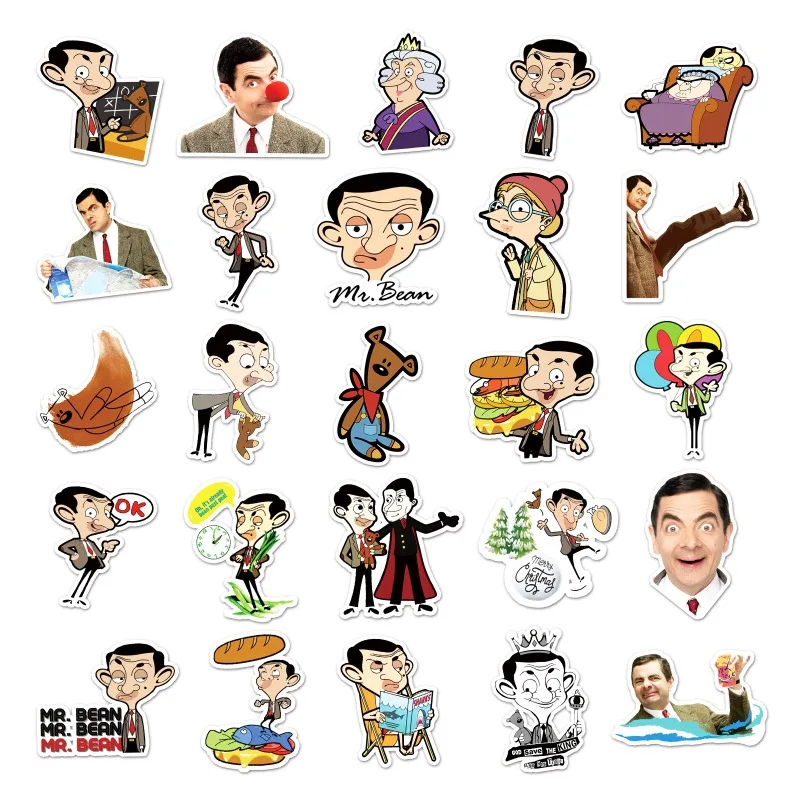 Mr Bean-pegatina decorativa de dibujos animados, 50 piezas, para maleta, taza de agua, papelería, teléfono móvil, coche, Scooter, ordenador portátil, refrigerador