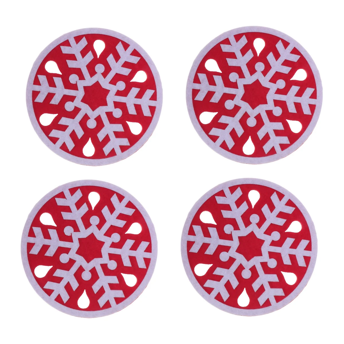 

4pcs Snowflake Shaped Coasters Felt Cup Mats Non-Slip Heat Resistant Round Table Protectors For Hot Drinks Red Home Decor