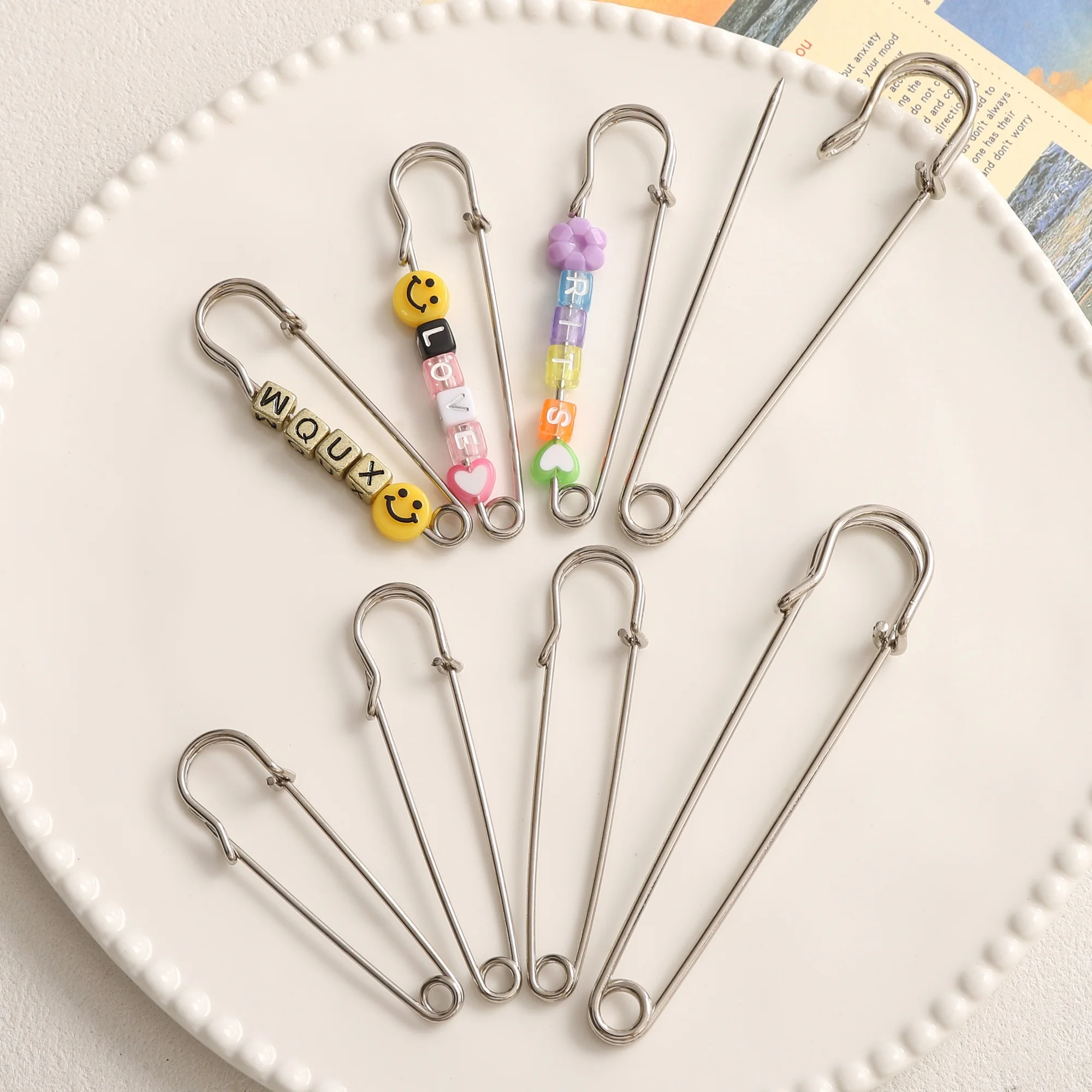 

5Pcs White K Color Iron Large Safety Pins For Making Beading Chain Keychain Crafting Brooch Clothing Garment Sewing Supplies