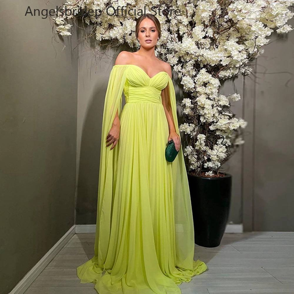 Angelsbridep A-line Evening Dresses Off The Shoulder Chiffon Pleat Robes De Soirée Long Dubai Vestidos De Gala Party Dresses