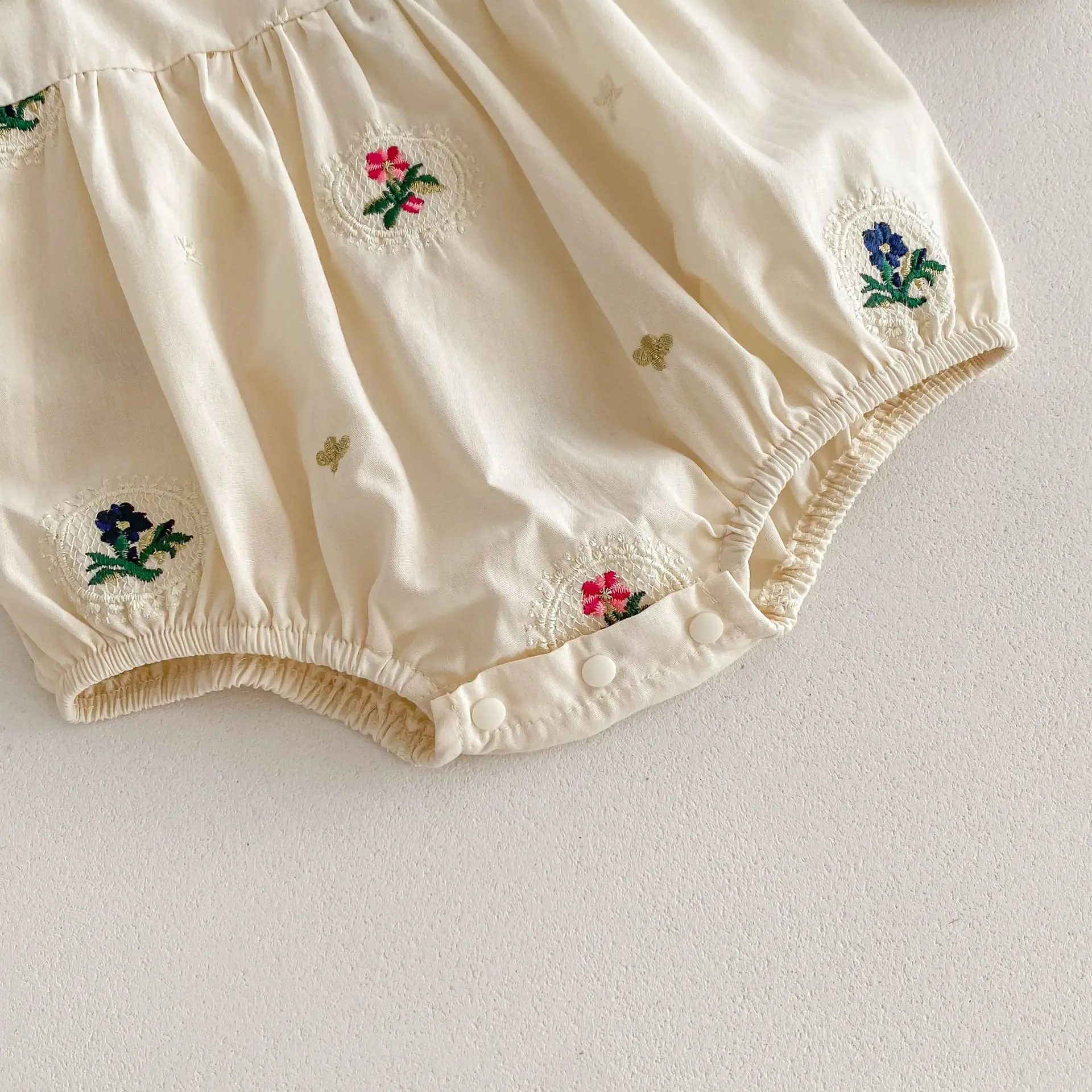 2024 Spring New Korean Style Infant Skirt Lapel Harness  Rompers Embroidered Long Sleeve Dress Sisterhood