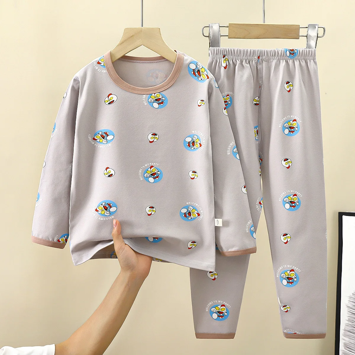 Pijamas informales de LICRA para niños y niñas, camiseta de manga larga con dibujos animados y pantalones, conjuntos de ropa de dormir para otoño, 2023