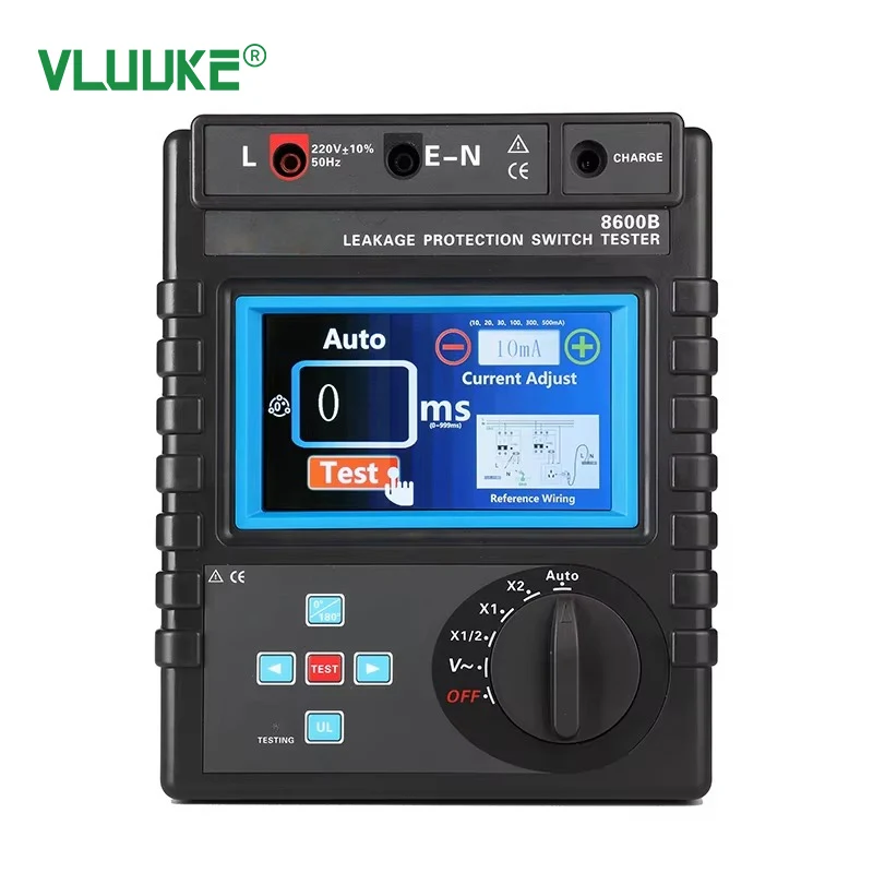VLUUKE VKCR8600B Professional RCD GFCI Tester Touch Screen with 16 Current Gears for Trip Time & Current Testing