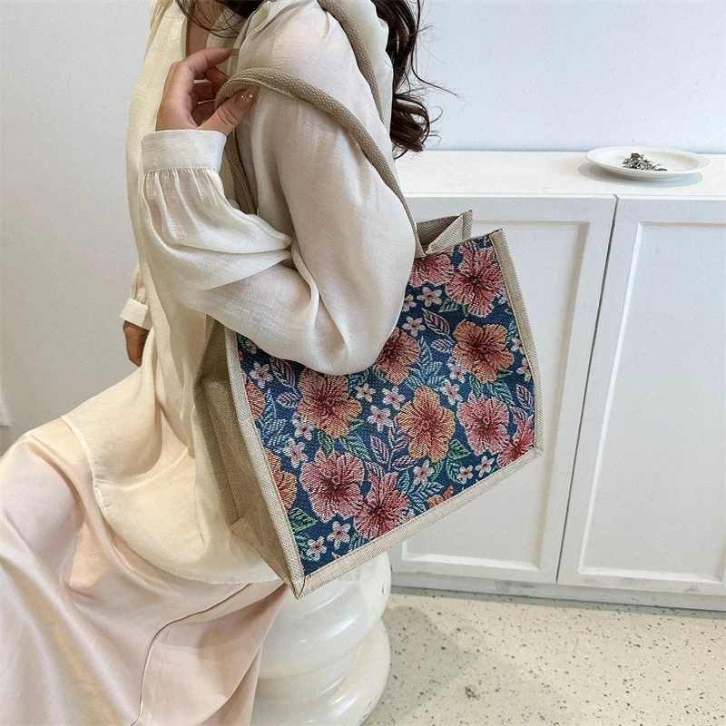 Large Capacity Tote Bag Luxury Designer Handbags For Women 2023 Brand Jacquard Embroidery Canvas Shoulder Bag Big Shopper Bags