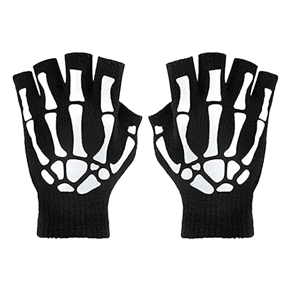 1 par luvas luminosas halloween noite brilho sem dedos quente malha ciclismo festa cosplay acessórios para homens