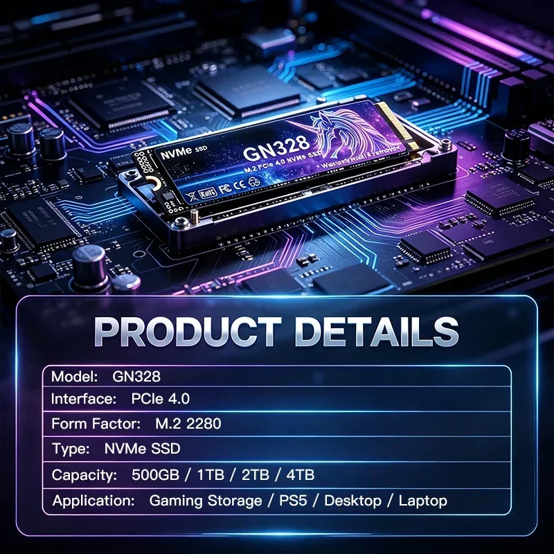 GN328 M.2 NVMe PCIe4 SSD 500GB 1TB 2TB 4TB Internal Solid State Drive Gaming Office PC Laptop High Speed Gen4 3500MB/s