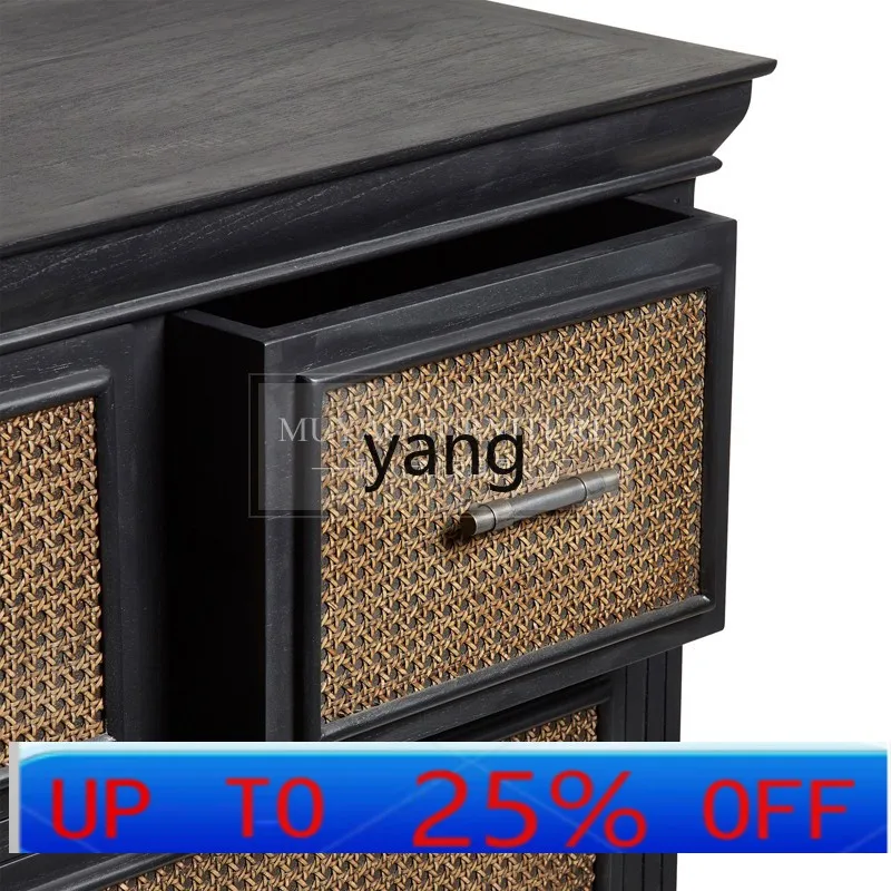 

LH American retro black rattan chest of drawers household bedroom locker side cabinet