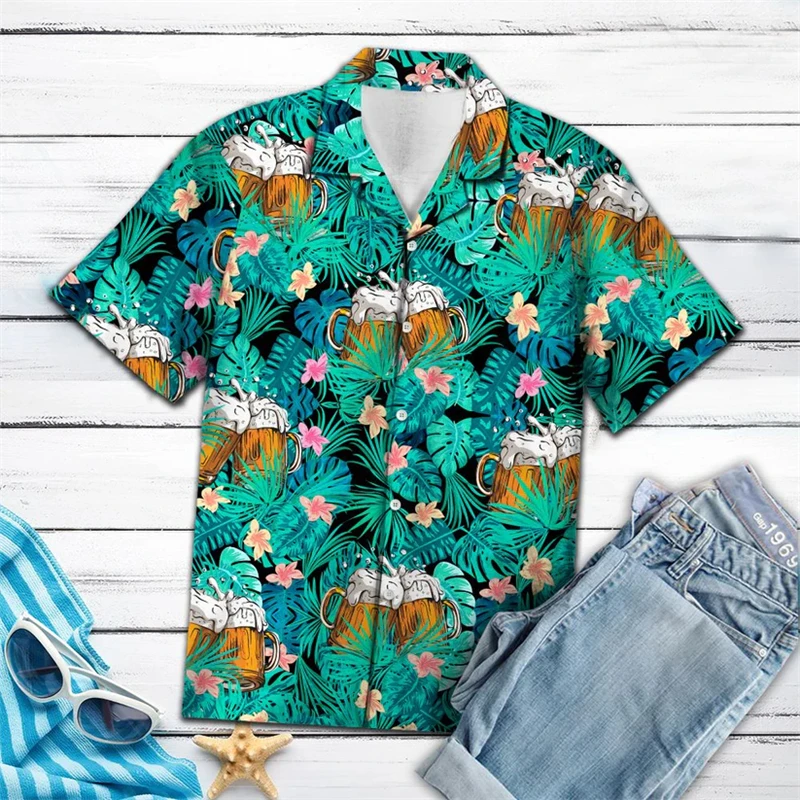 

Fashion Beer Pattern Hawaiian Shirts For Men Summer Casual Holiday Vacation 3D Printed Blouses Loose Party Gift Trendy Shirt