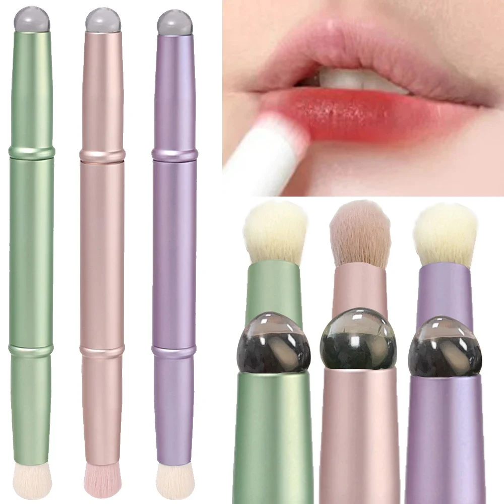 New Upgrade 2 Head Silicone Lip Brush With Cover Foundation Concealer Brush Lipstick Applicator Soft Fur Round Head Makeup Brush