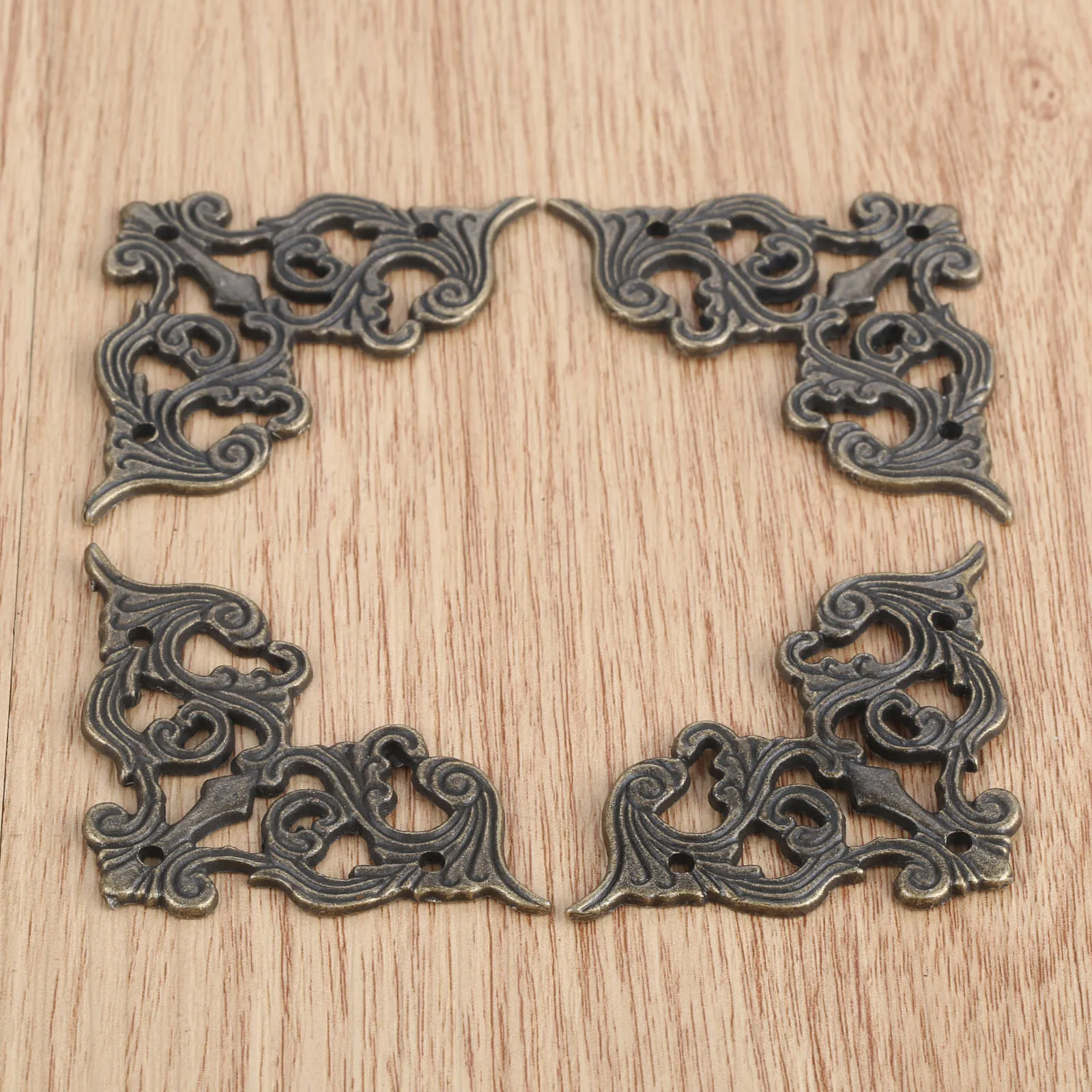 4pcs Hollow Corner Protectors Antique Bronze Lace Butterfly Patch Jewelry Box Feet Wood Gift Case Desk Leg Alloy 62mm w/nails view 2