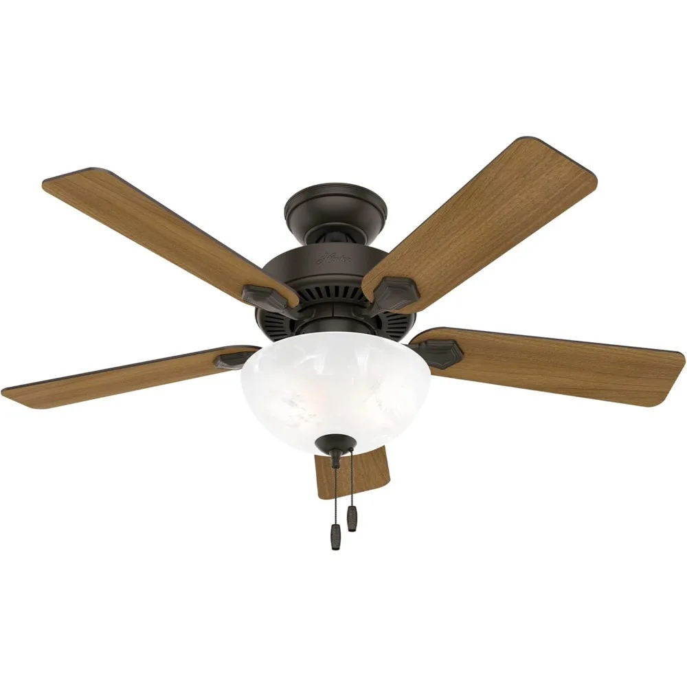 44 inch White Ceiling Fan with LED Light Kit and Pull Chain, CLASSIC CEILING FAN, MULTI-SPEED REVERSIBLE FAN MOTOR
