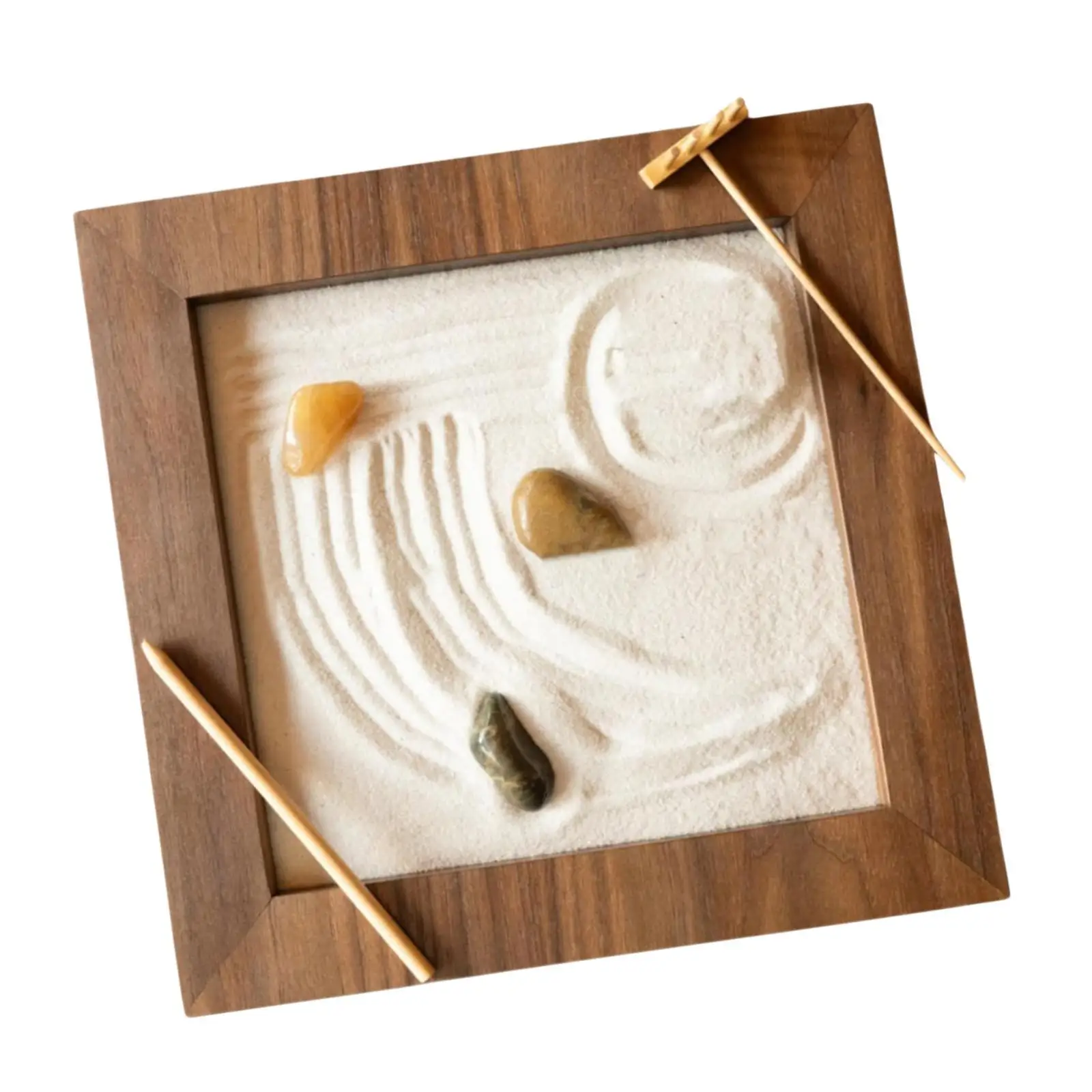 طقم Zen Garden Kit حديقة زن الرملي الخشبية ذات الطراز القديم لغرفة الفصول الدراسية المكتبية