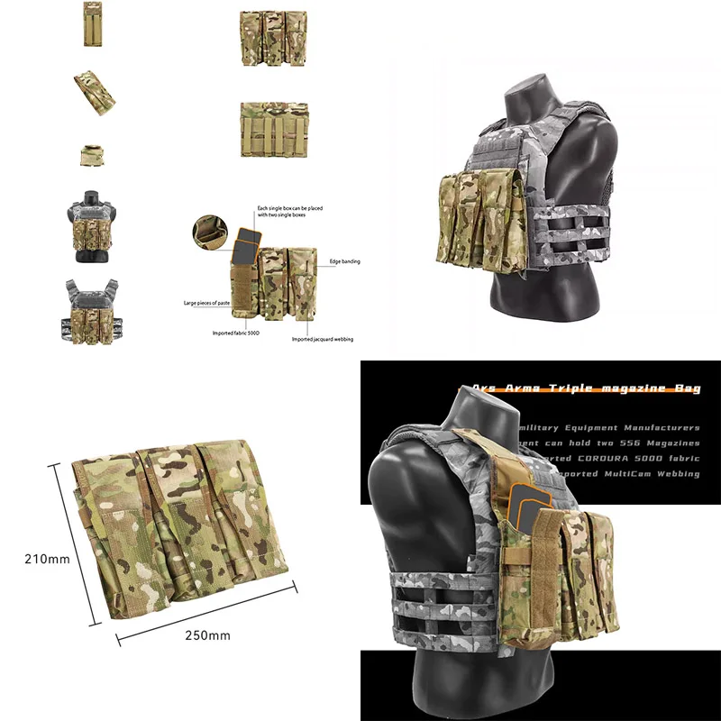 Outdoor tactical one-link/two-link/three-piece set of clamp bags, tactical vest accessory bags, single box compartment