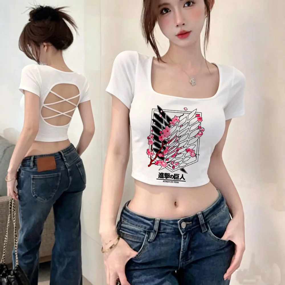 Attack on Titan cropped top female baddie cute kawaii jojifuku korean fashion tshirt graphic streetwear kawaii goth manga