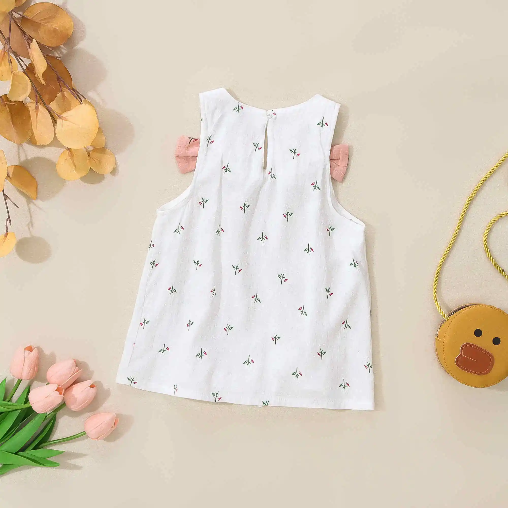 Summer Simple Solid Color Flower Baby Girl Dress Sleeveless Bowknot Children\'s Clothes Thin Breathable 0 To 3 Years Old Toddler