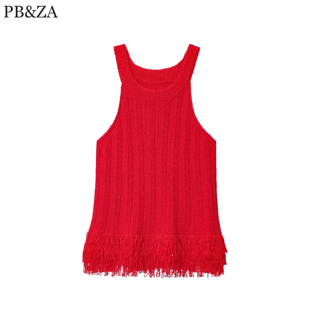 

New women's clothing European and American style fashionable simple tassel edge knitted top