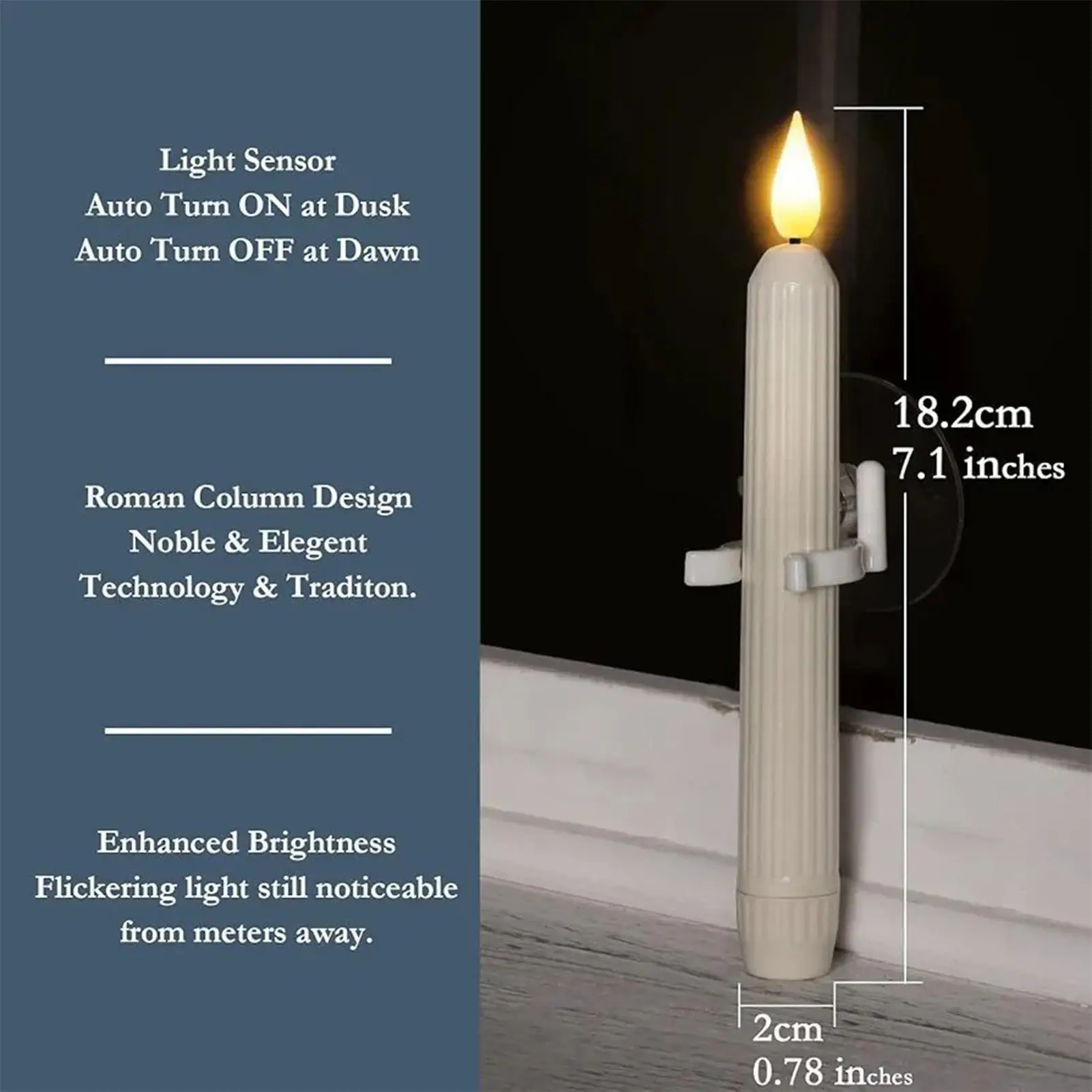 Window Candles LED Candles 7-inch Flameless Suction Lamp with Sensor for Indoor Use Thanksgiving Halloween Birthday Decor Living