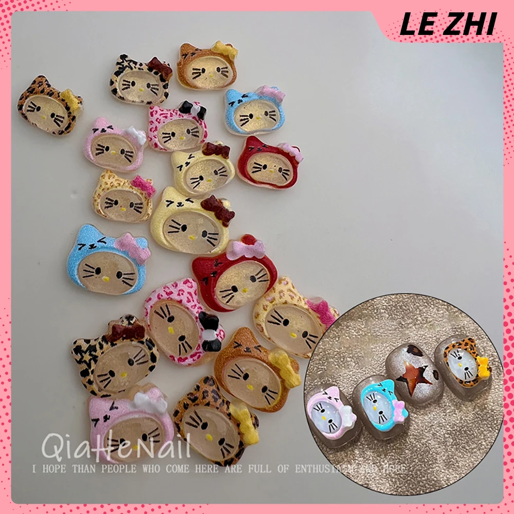 20 個メイラード漫画ハローキティカラフルな透明ネイルアートデコラかわいいちょう結びヒョウ柄ヘッドギアナイルパーティーステッカー