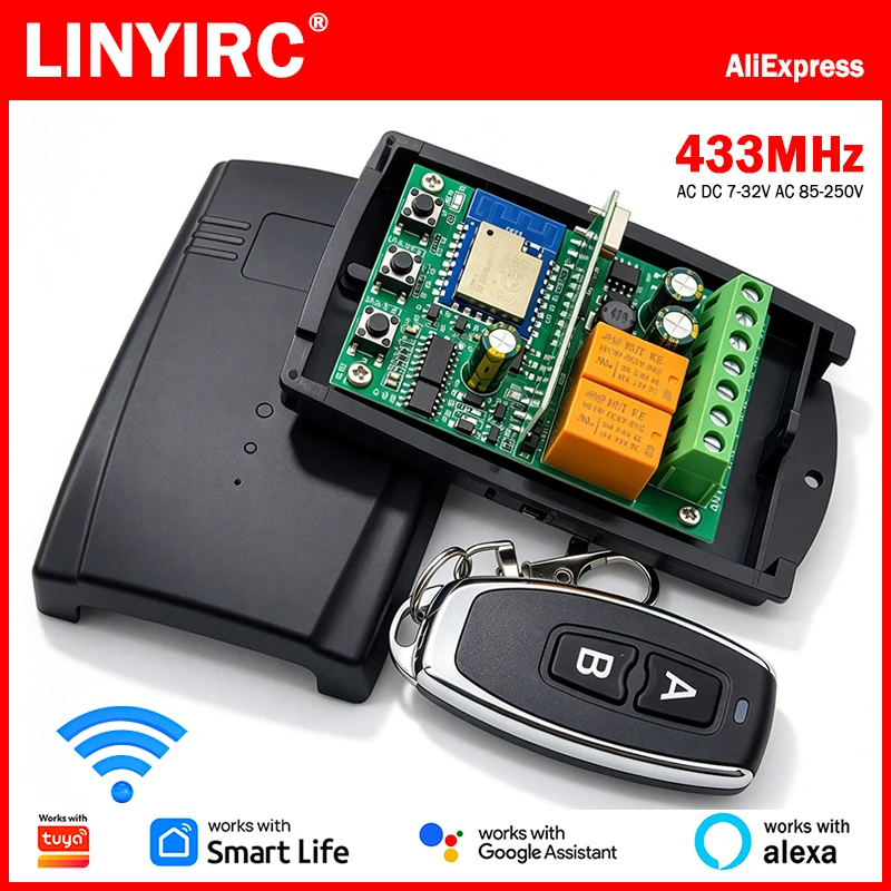 Universal Smart WiFi RF Receiver 433MHz Wireless Remote Control Switch Module Relay Works With Tuya App Control Home Automation