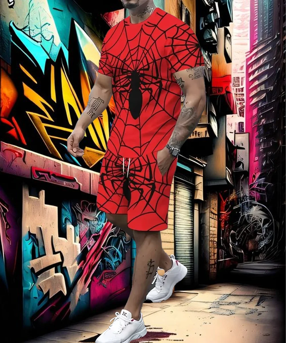 

New Summer Fashion T Shirt Shorts Set High Temperament Street Causal Men 3D Short Sleeve Loose Top Gradient Coconut Print Style