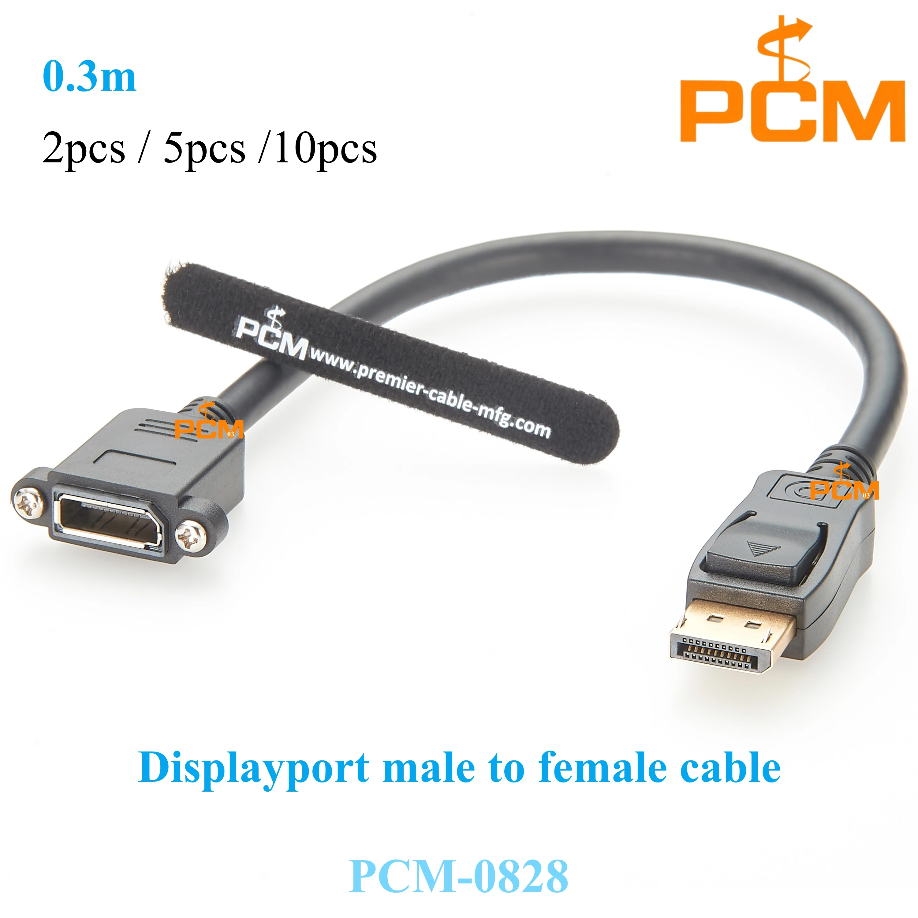 0.3m 1.4Version 4K@60Hz DP DisplayPort Extension Panel Mount Cable, DisplayPort to DisplayPort, Male to Female