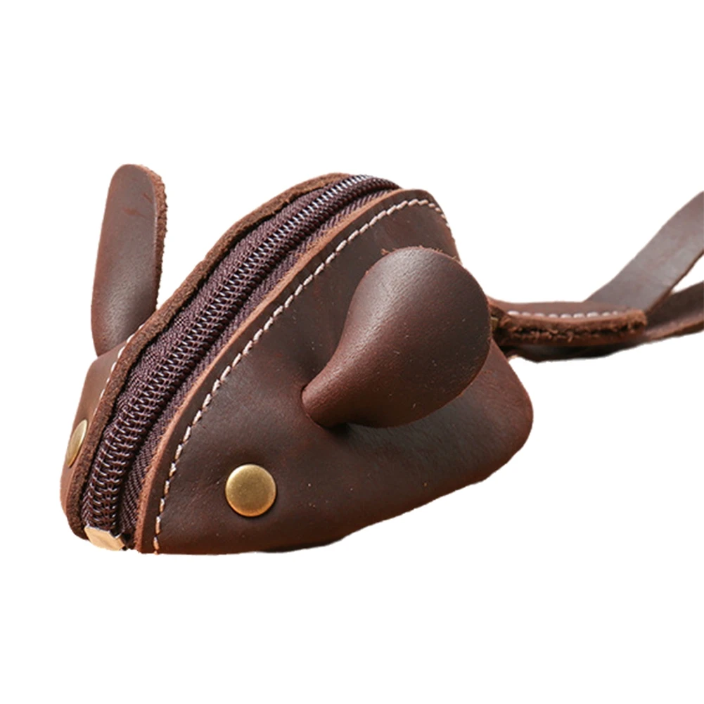 ABQR Vintage Mini porte-monnaie petit portefeuille hommes femmes mignon souris sac de rangement poche à glissière marron foncé